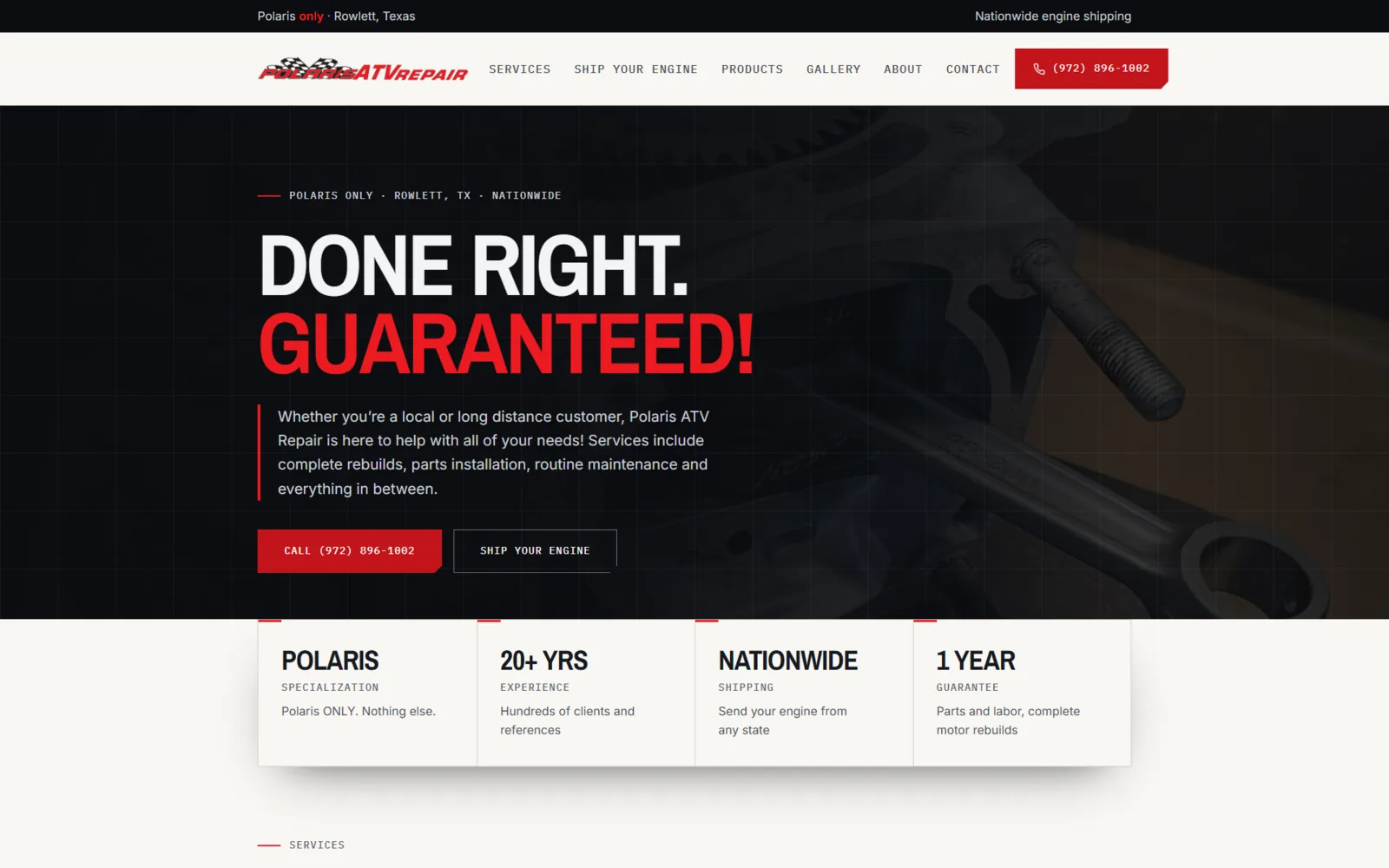 Website screenshot — Polaris ATV Repair